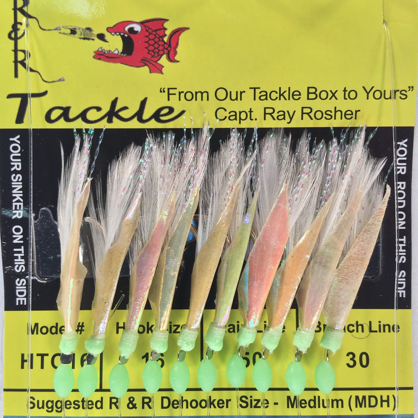R&R HTC16 Bait Rig - 10 (size 16) hooks with white feather & fish skin