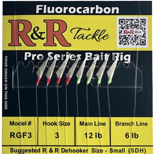 4reel Rig R&R - RGF3 FLUOROCARBON BAIT RIG - 8 (SIZE 3) HOOKS WITH 4 RED 4 GREEN ...