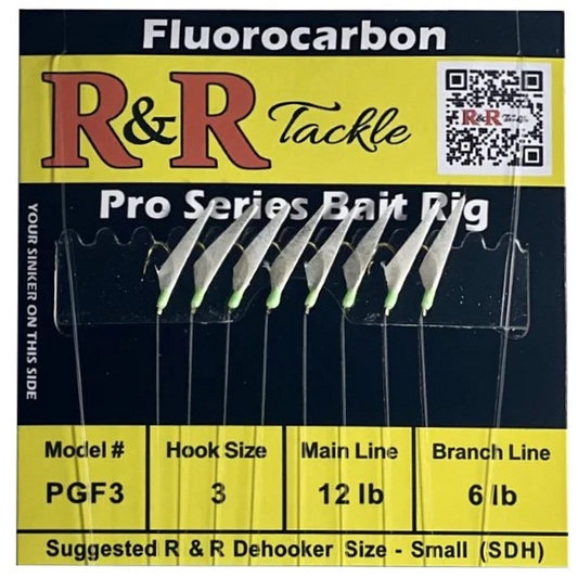 R&R PGF3 FLUOROCARBON BAIT RIGS- 8 (SIZE 3) GOLD HOOKS WITH FISH SKIN & GREEN HEADS