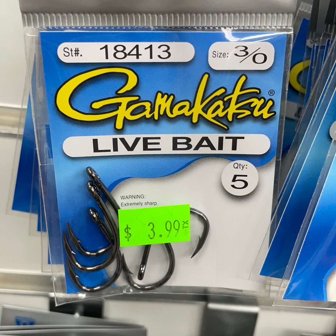 Gamakatsu 18413R Live Bait Fishing Hook Ring Size 3/0 Pack of 5